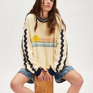 Free People Boardwalk Sweatshirt Graphic Pullover Oversized Ribbed Tunic Top XS